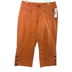 Tribal  Cropped Capri Pants Womens 10 Saffron Orange Cotton Button Hem Gorpcore